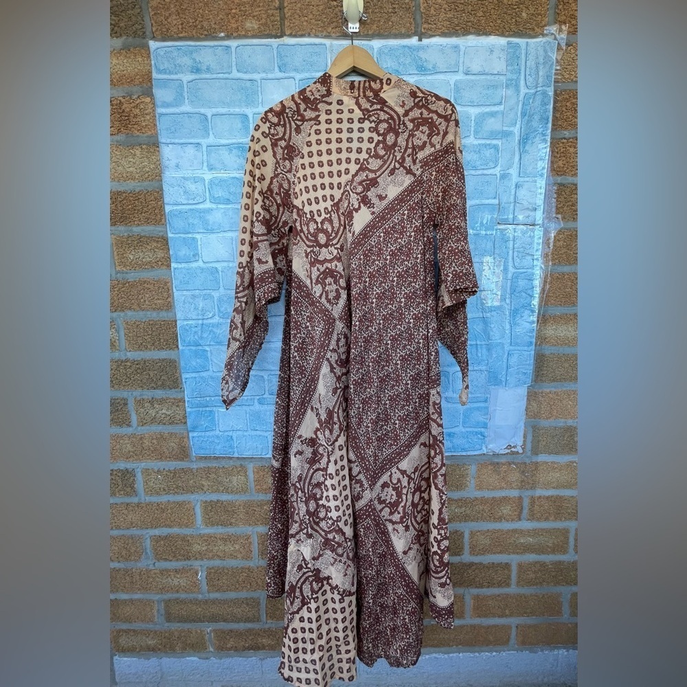 BLUE BOHEME Audrey Printed Maxi kaftan  Dress Butterfly Sleeves  brown large - Picture 9 of 14